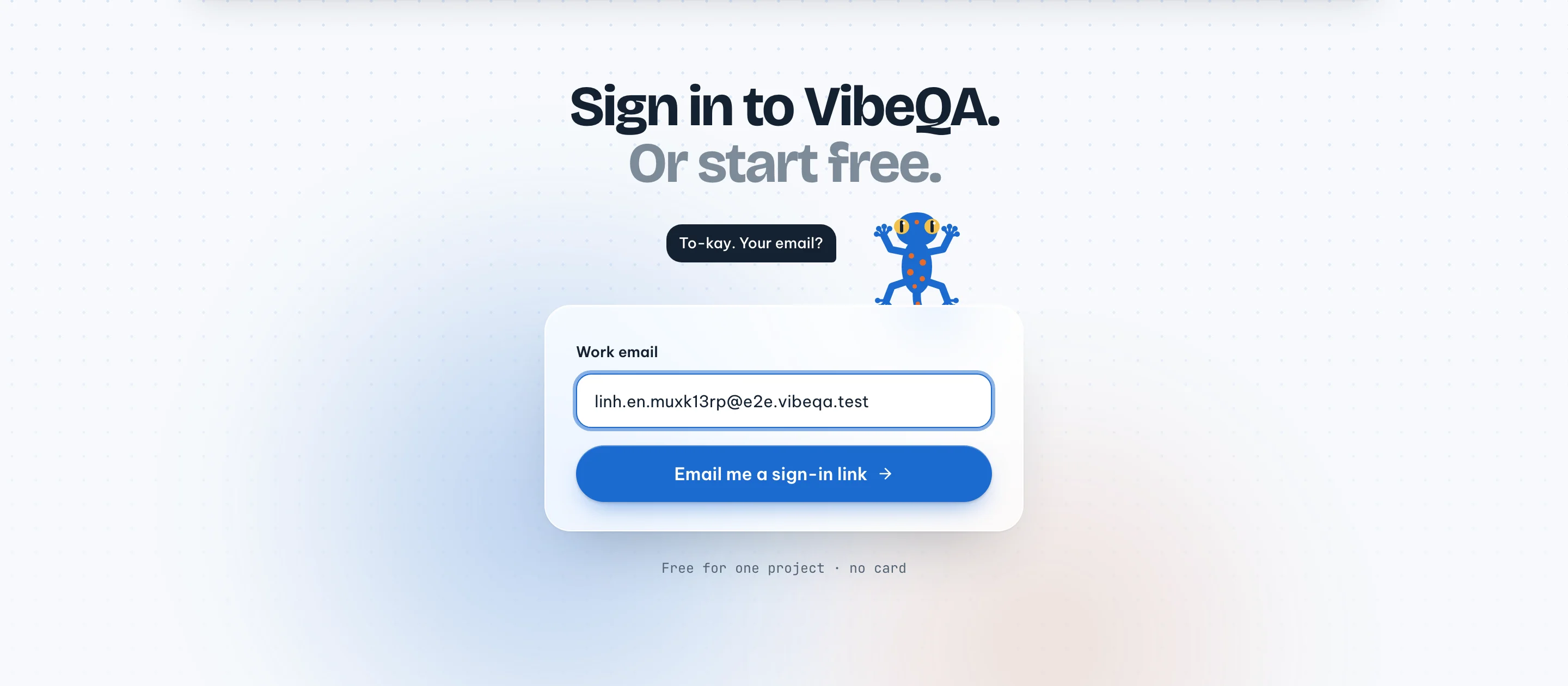 Sign-in card with Tokay above it, a work email typed in and the Email me a sign-in link button